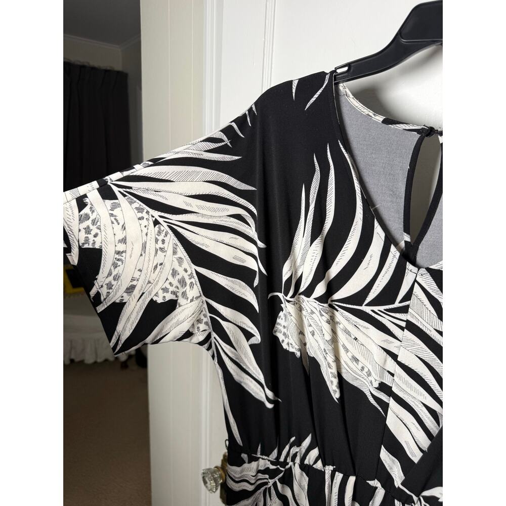 Tribal Black White Boho Slinky Stretchy Short Sleeve Jumpsuit Wedding Size 6 L - Picture 3 of 5